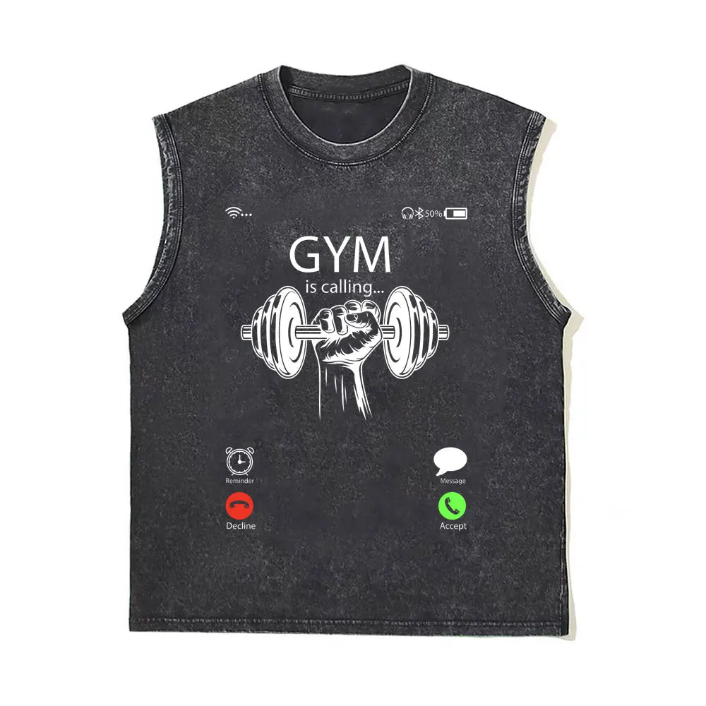Washed Vintage Powerhouse Gym Logo Double Sided Print Tank Tops T-shirts Men Women Casual Oversized Geek Fitness Vest T Shirts