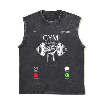 Washed Vintage Powerhouse Gym Logo Double Sided Print Tank Tops T-shirts Men Women Casual Oversized Geek Fitness Vest T Shirts