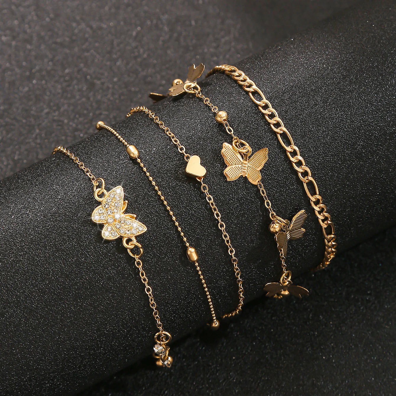 Elegant Butterfly Heart-shaped Pendant Ankle Chain Inlaid Shiny Rhinestones Summer Vacations Beach Party Women's Foot Jewelry