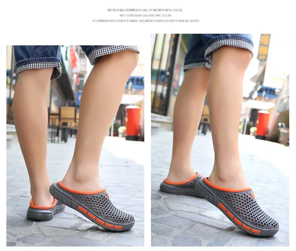 Men's Summer Sandals Clogs Casual Round Toe Slip on Outdoor Geometric Pattern Anti-slip Beach Hole Shoes Plus 46 47 Men Slippers