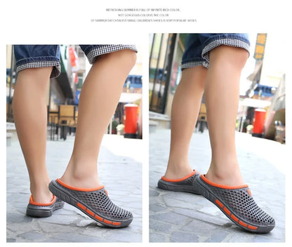 Men's Summer Sandals Clogs Casual Round Toe Slip on Outdoor Geometric Pattern Anti-slip Beach Hole Shoes Plus 46 47 Men Slippers