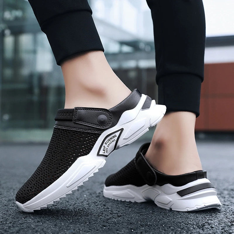 2025 Summer Flip Flops Large Size Men's Half-Slippers Men's Sandals Student Bag-Toe Sandals Beach Shoes Casual Breathable