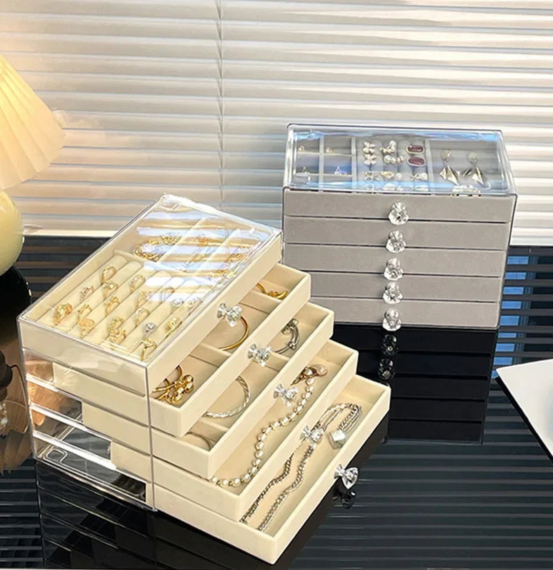 5 Layers Desktop Jewelry Drawer Large Capacity Earrings Ring Necklace Storage Organizer Display Stand