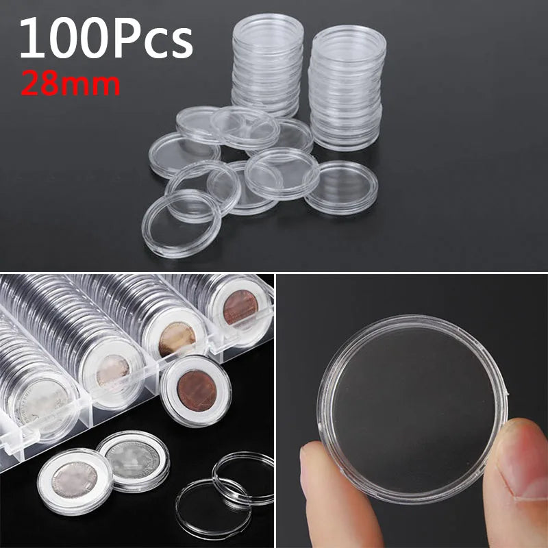 100Pcs 16-40mm Transparent Round Coin Storage Box Capsules Collection Coin Holder Containers Coin Capsule Case Supplies Gifts