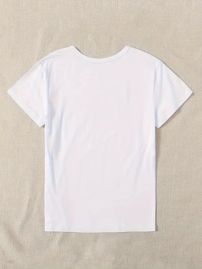 Cute Print Solid Crew Neck T-Shirt, Short Sleeve Casual Every Day Top For All Season, Women's Clothing