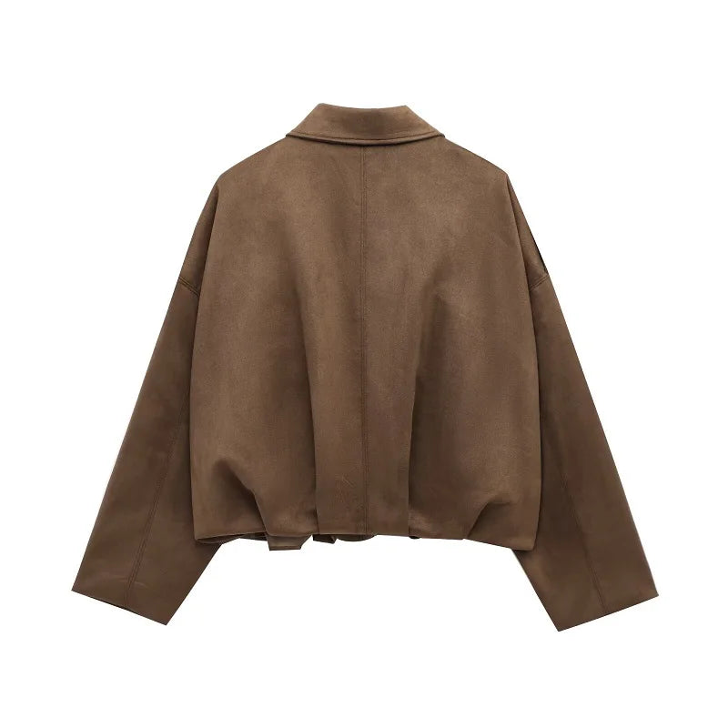 MUJER 2025 Suede Bomber Jackets for Women Outerwears Oversized Jacket Woman Streetwear Zip Women's Coats Padded Varsity Jackets