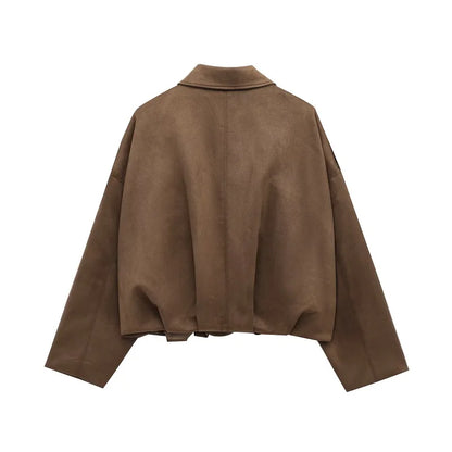 MUJER 2025 Suede Bomber Jackets for Women Outerwears Oversized Jacket Woman Streetwear Zip Women's Coats Padded Varsity Jackets