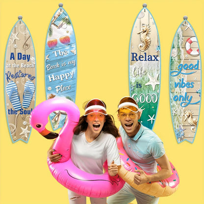 4 Pcs Surfboard Party Banner Pool Wall Decor Surfboard Wall Hanging Banner Sign Beach Decoration Summer Theme Decor Hawaiian