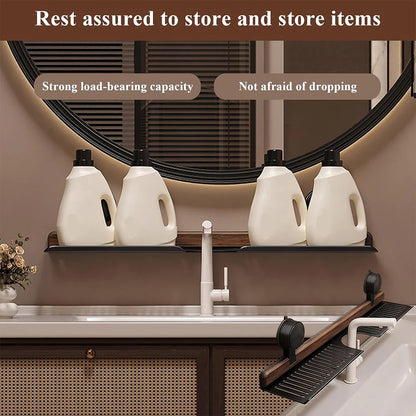Walnut Suction Cup Bathroom Shelf No Drilling Faucet Organizer Rack Over Faucet Sink Rack Bathroom Accessories