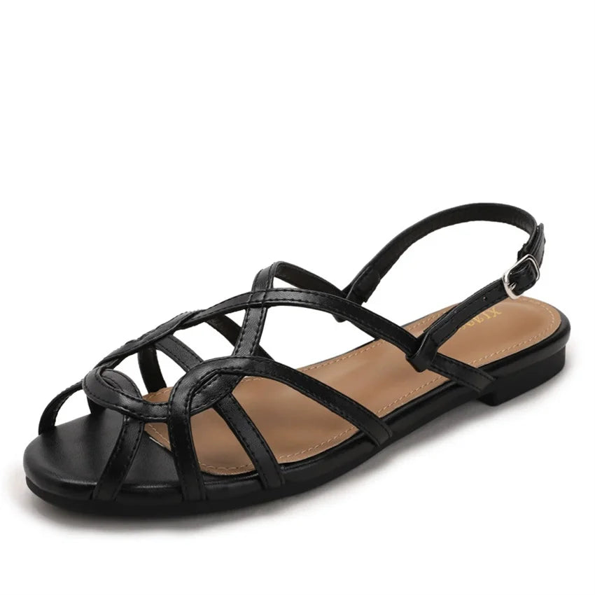 chaussure femme Women's braided t-strap flats sandals round toe casual female footwear summer shoes for women sandalias de mujer