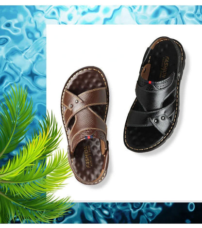 Summer New Men's Leather Sandals, Leather Anti Slip Men's Shoes Slippers, Outdoor Thick Soled Beach Shoes Men's Shoes Sandals