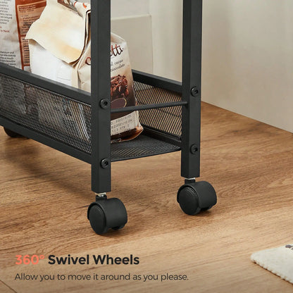 VASAGLE Slim Rolling Cart, 4-Tier Narrow Storage Cart With Handle, 5.1 Inches Deep, Metal Frame, For Kitchen, Dining Room, Livin