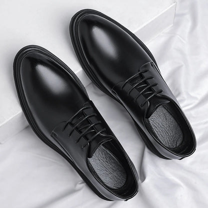 Mens Black Leather Shoes Autumn British Style Formal Business Footwear Low Top Commute Style Dress Shoes For Suits