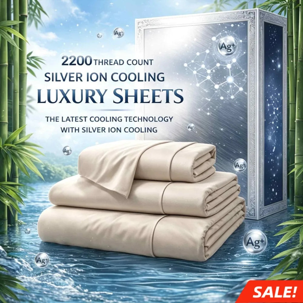 4-Piece Queen Luxury Cooling Bed Sheet Set – 4000-Thread-Count Soft Fabric, 15-Inch Deep Pocket Fitted Sheet + 2 Pillowcases, Silver Ion Infused for Fresh Feel, Lightweight & Breathable Design Ideal for Warm Nights and Seas