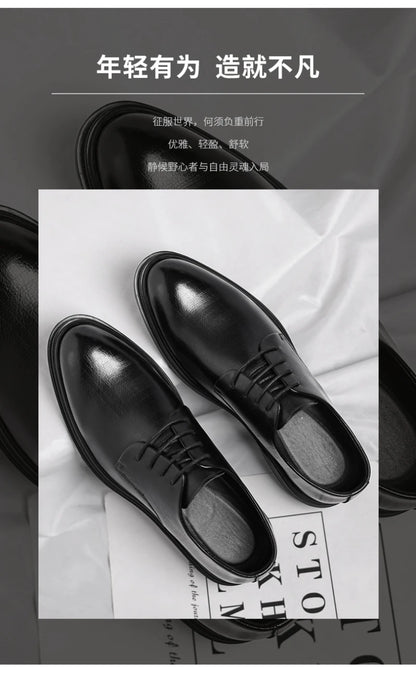 Mens Black Vintage Genuine Leather Lace Up Formal Business Office Groom Wedding Daily Wear Dress Shoes Simple British Style
