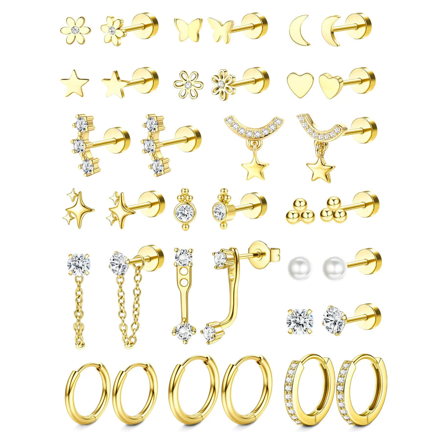 Flat-Back Earring Set — 18 Pairs