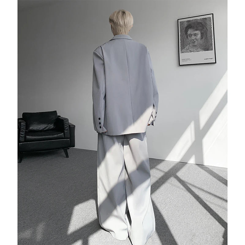 Casual suit set Men Loose fitting 2 piece suit Shoulder pads Trend Streetwear Korean 2025 NEW suit jacker+suit pants