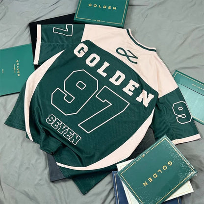 2026 New Women's Spring/Summer Y2K Fashion Casual Golden 97 Mesh Jersey Oversized Breathable Speed Drying Sports T-shirt