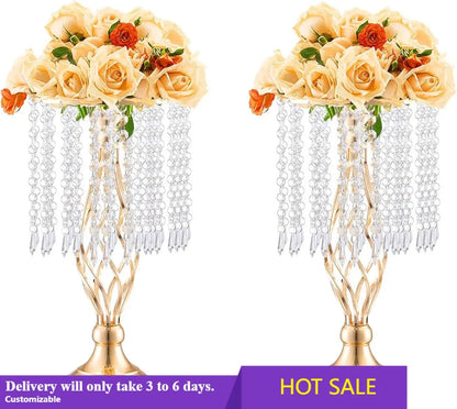 20PCS 43cm/16.9” Tall Crystal Wedding Flower Stand, Metal Wedding Centerpiece Vase, Gold Flower Holders Floral Display Rack