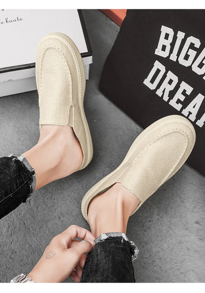 Men's canvas slippers summer new breathable outdoor soft-sole casual slippers party sandals Joker tide half slippers cloth shoes