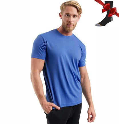 100% Superfine Merino Wool T Shirt Mens Base Layer Shirt Merino Wool Wicking Breathable Quick Dry Anti-Odor +Merino Wool Socks