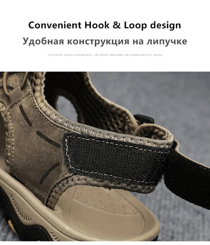 Genuine Leather Men's Sandals Summer Classic Outdoor Lightweight Walking Sneakers Hiking Men's Sandals Casual Beach Wading Shoes