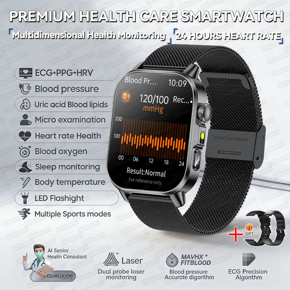 New Professional Health Watch Blood Pressure 2.01"AMOLED Screen Uric Acid Blood Lipids Flashlight Care Smart Watches for Women