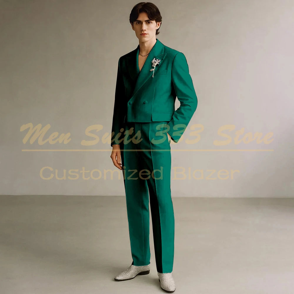 Cropped Men's Suits Formal Wedding Groomsmen 2 Piece Jacket Pants Sets Fashion Male Clothing High Quality Male Clothing Costume