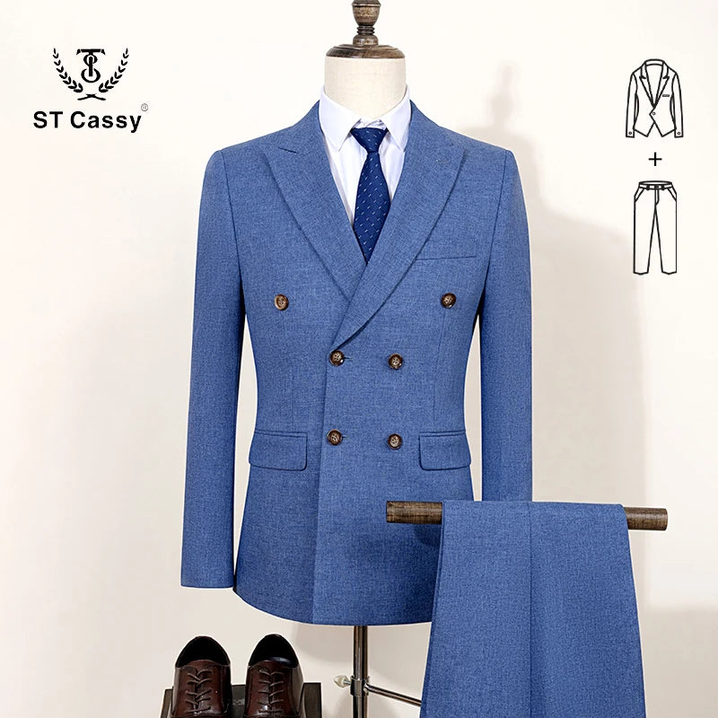 ST Cassy dark blue high quality luxury men's suit 2 piece set wedding groom suit for Men Stylish Business office suit