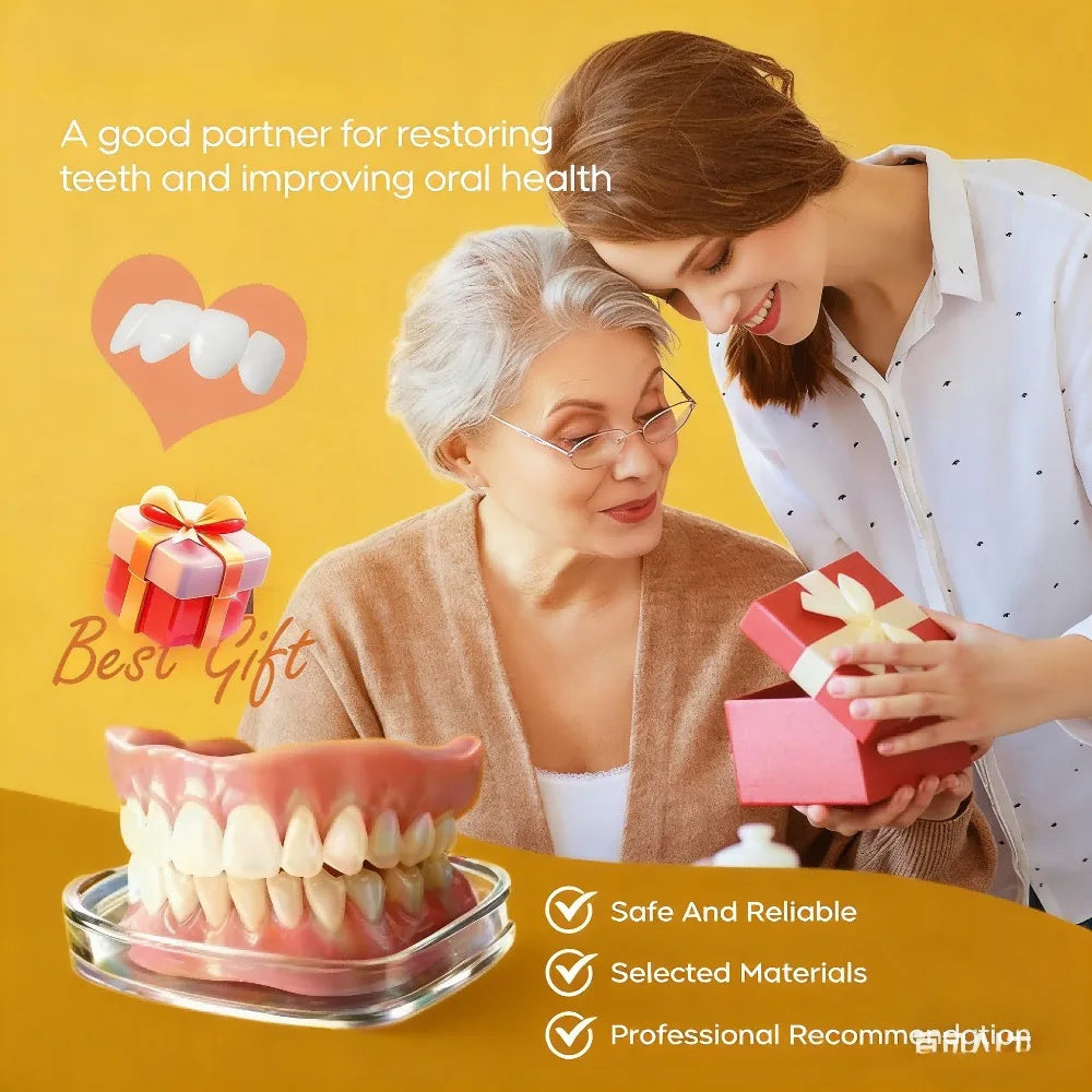 Dentures Full Set Natural Upper Lower Braces Silicone Denture Set for Men Women Instant Confident Fake Tooth Oral Hygiene Care