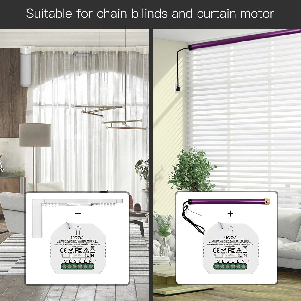 Moes Tuya ZigBee Smart RF433 Curtain Switch Module DIY for Motorized Roller Blinds Motor 2MQTT Smart Life APP Alexa Google Home