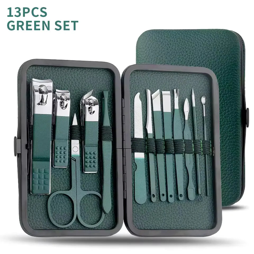 Nail clipper set, home nail clippers, dark green 7-24piece set, pedicure, exfoliation and nail care tools