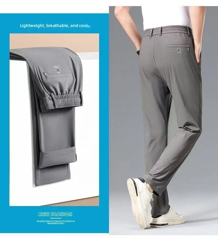 High-End Business Ice Silk Long Pants Sporty Summer Cool Feeling Casual Thin Men's Loose Straight Leg West Pants