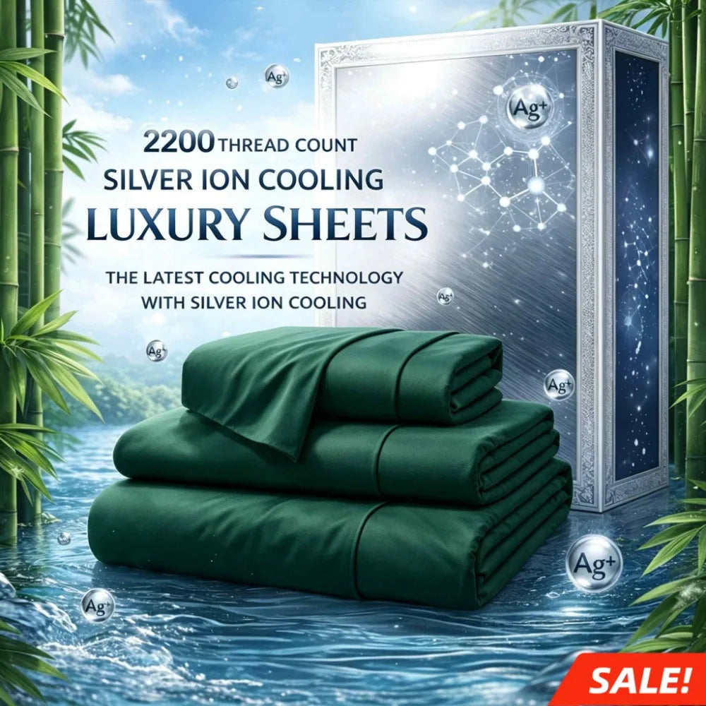 4-Piece Queen Luxury Cooling Bed Sheet Set – 4000-Thread-Count Soft Fabric, 15-Inch Deep Pocket Fitted Sheet + 2 Pillowcases, Silver Ion Infused for Fresh Feel, Lightweight & Breathable Design Ideal for Warm Nights and Seas
