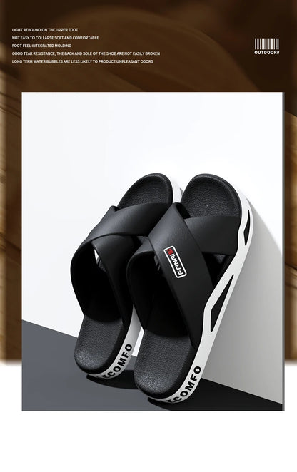 Men's Outdoor Fashion Sandals-Cross Strap Open Toe Slide Sandal,Non-Slip Bath Shower Slippers,Beach Shoes for Swimming & Walking