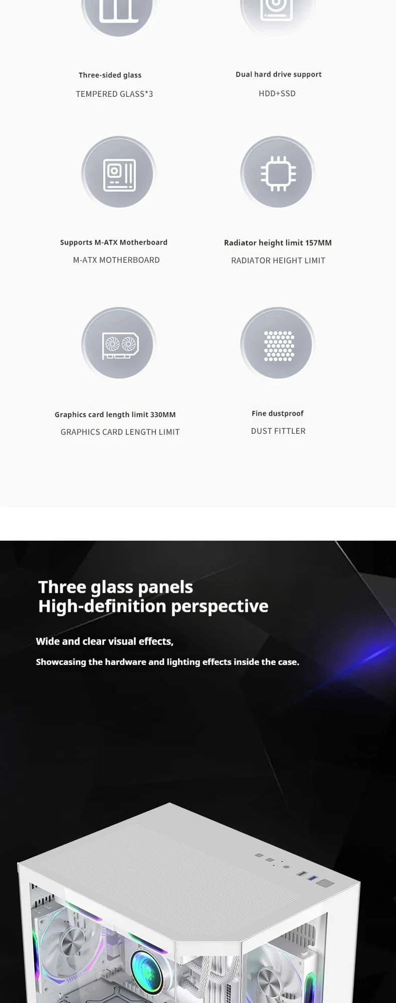 WJCOOLMAN Dreamer mini PC case M-ATX Three Sided Glass sea view room 240 water cooler Desktop computer case gabinetes gamer