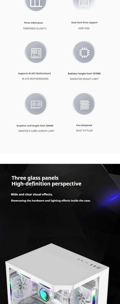 WJCOOLMAN Dreamer mini PC case M-ATX Three Sided Glass sea view room 240 water cooler Desktop computer case gabinetes gamer
