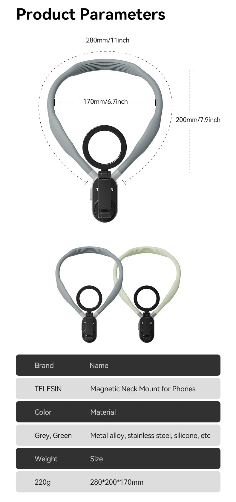 TELESIN Silicone Magnetic Quick Release Neck Mount Hold for Iphone 15 14 13 12 11 SAMSUNG HUAWEI XIAOMI Smart Phone Accessories