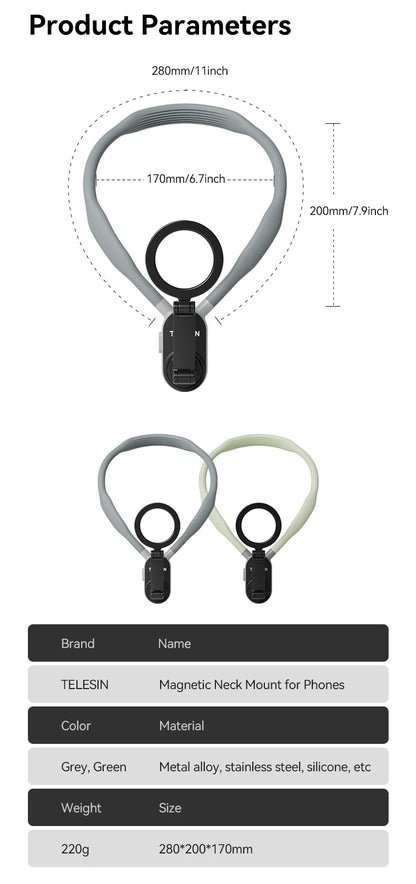 TELESIN Silicone Magnetic Quick Release Neck Mount Hold for Iphone 15 14 13 12 11 SAMSUNG HUAWEI XIAOMI Smart Phone Accessories