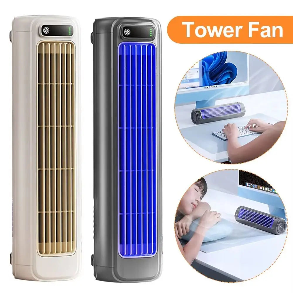 Portable 3 Speeds Tower Fan Rechargeable Non-drilling Desk Fan Quiet Standing Air Conditioning Fan Office