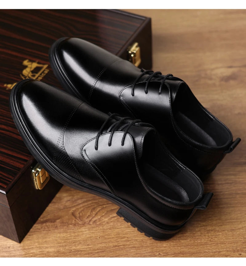 Mens Black Genuine Leather Textured Lace Up Chunky Sole Oxfords Formal Business Office Groom Wedding Daily Wear Shoes Fashion