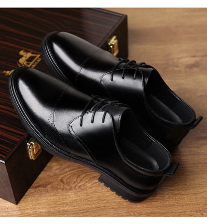 Mens Black Genuine Leather Textured Lace Up Chunky Sole Oxfords Formal Business Office Groom Wedding Daily Wear Shoes Fashion