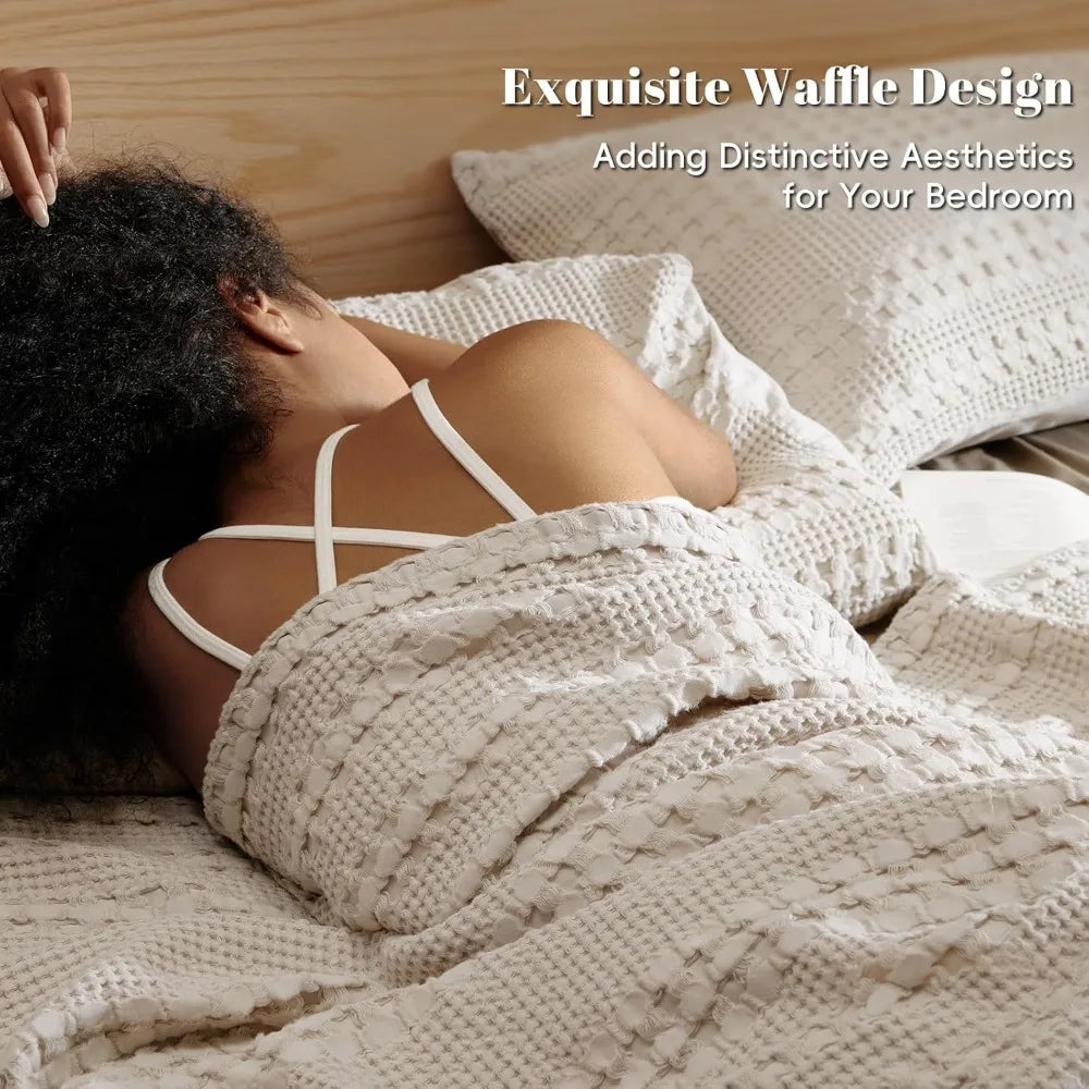Lightweight Cotton Waffle Blanket King Size 108x90, Soft & Breathable Summer Bedding, Aesthetic Home Decor