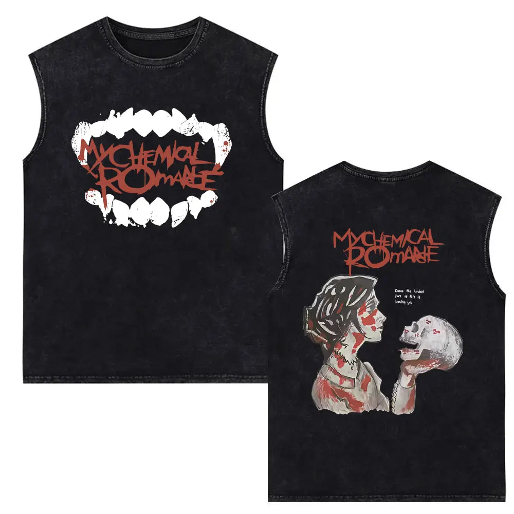 My Chemical Romance Vintage Washed Tank Tops Three Cheers for Sweet Revenge Sleeveless Vest Men Retro Punk Emo Rock Band T-shirt
