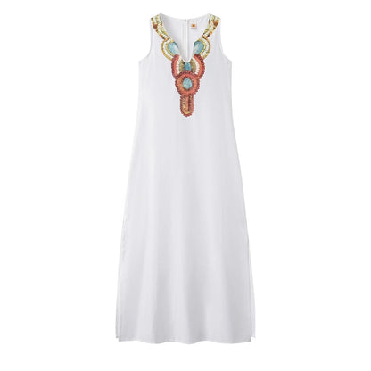Women's Sleeveless Deep V-Neck Side Split Dress, Bohemian Sexy Dress, Casual, New