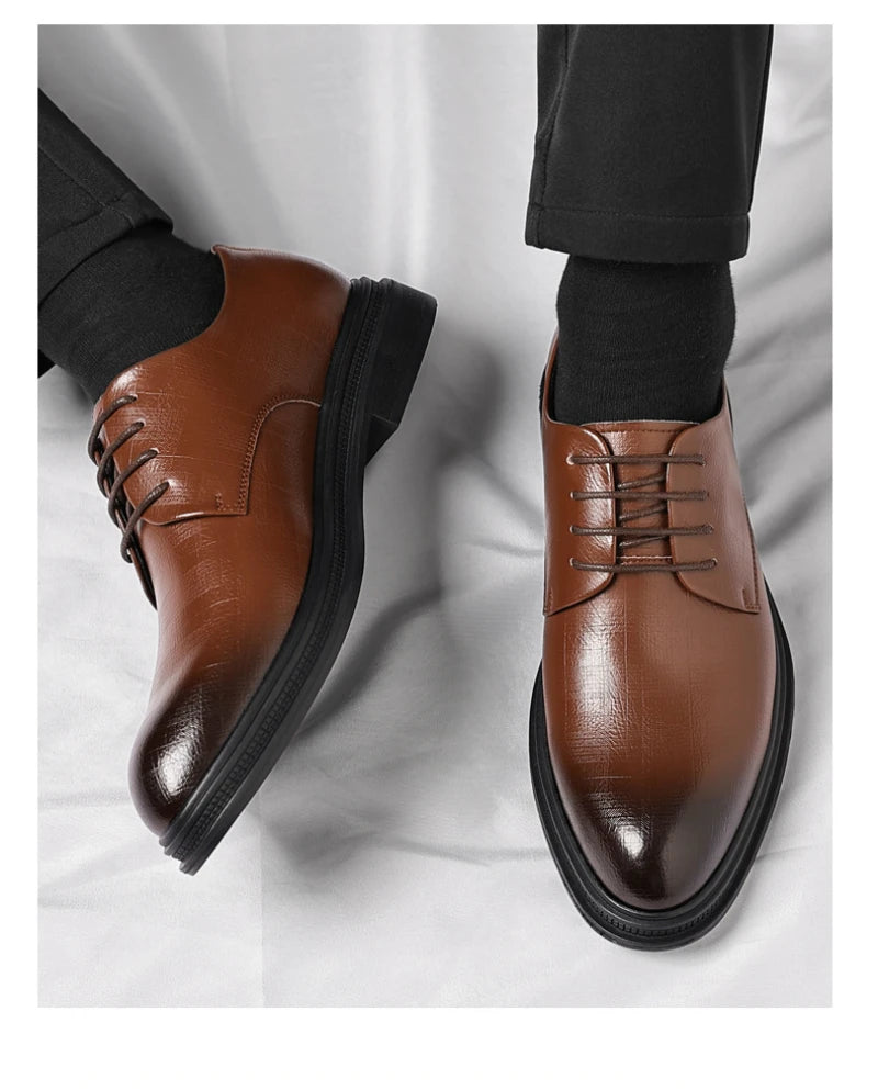 Mens Black Vintage Genuine Leather Lace Up Formal Business Office Groom Wedding Daily Wear Dress Shoes Simple British Style
