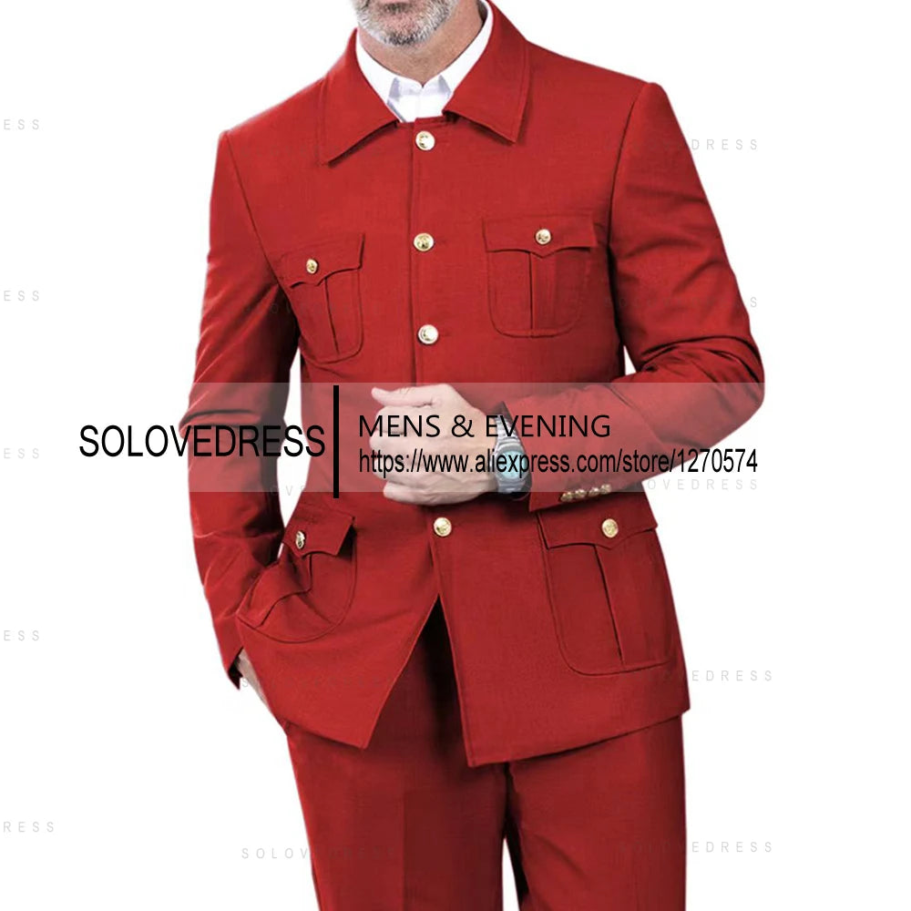 2 Pieces  4 Real Pockets Single Breasted  Slim Fit  Men's Formal Suits Groomsmen Wedding Tailored Fit (Blazer+Pants)