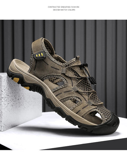 Genuine Leather Men's Sandals Summer Classic Outdoor Lightweight Walking Sneakers Hiking Men's Sandals Casual Beach Wading Shoes