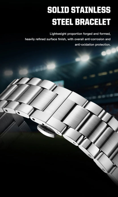 MARK FAIRWHALE 5087 Famous Football Sports Quartz Watch 360 ° Rotating Flag Dial Stainless Steel Strap Waterproof Watch for Man