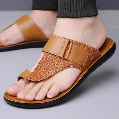 Men's Summer Sandals Breathable Fashion Simple Toe-Thru Soft Flat Bottom Beach Shoes Comfortable Classic Slippers-2502